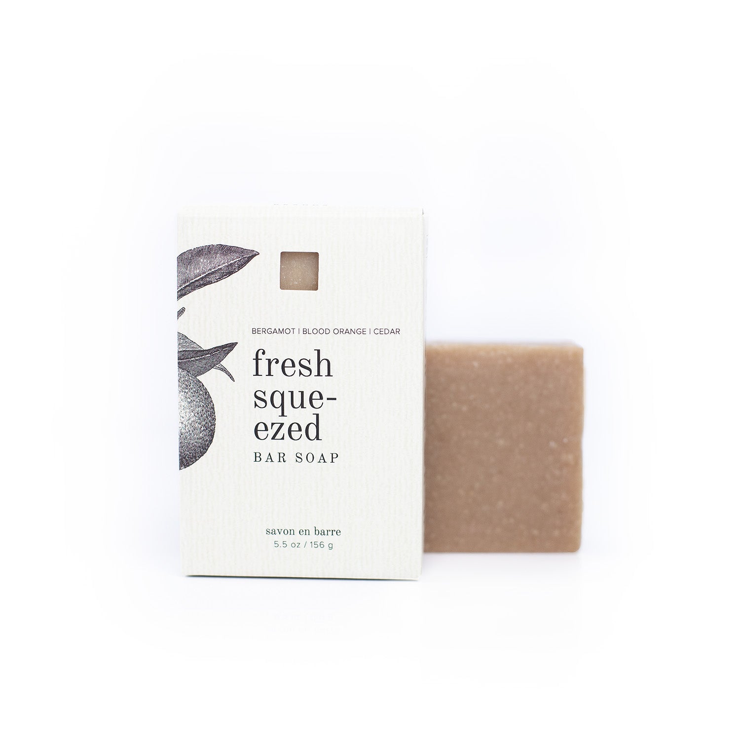 Fresh Squeezed Bar Soap on white background.