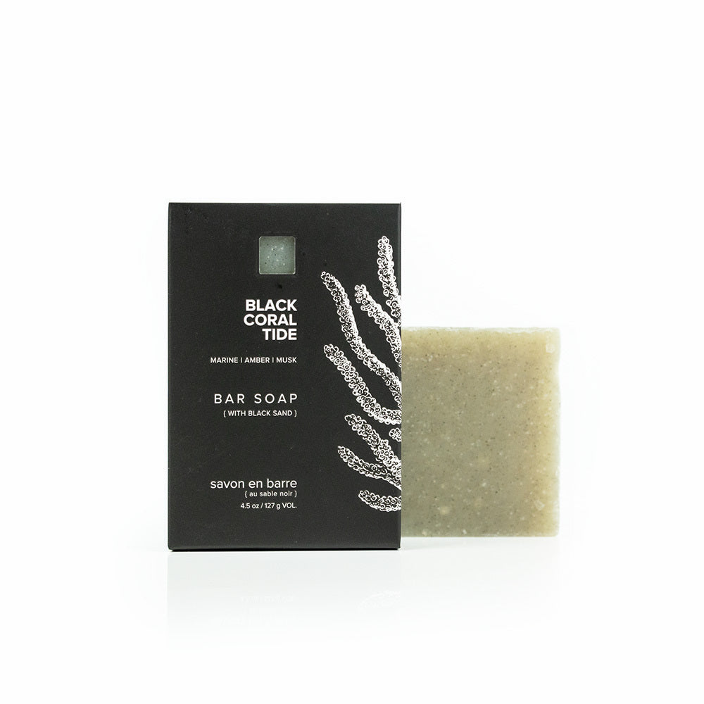 Black Coral Tide bar soap on white background