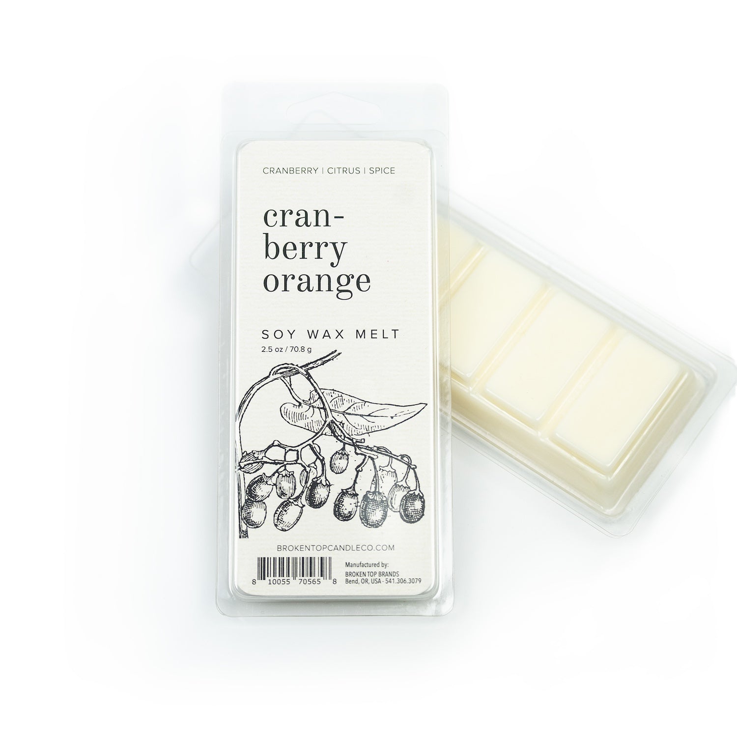Cranberry Orange Soy Wax Melts on white background.