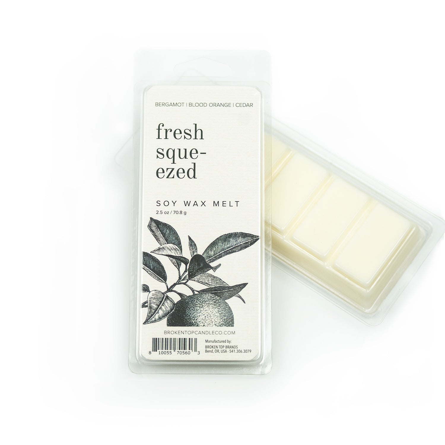 Fresh Squeezed Soy Wax Melts on white background.