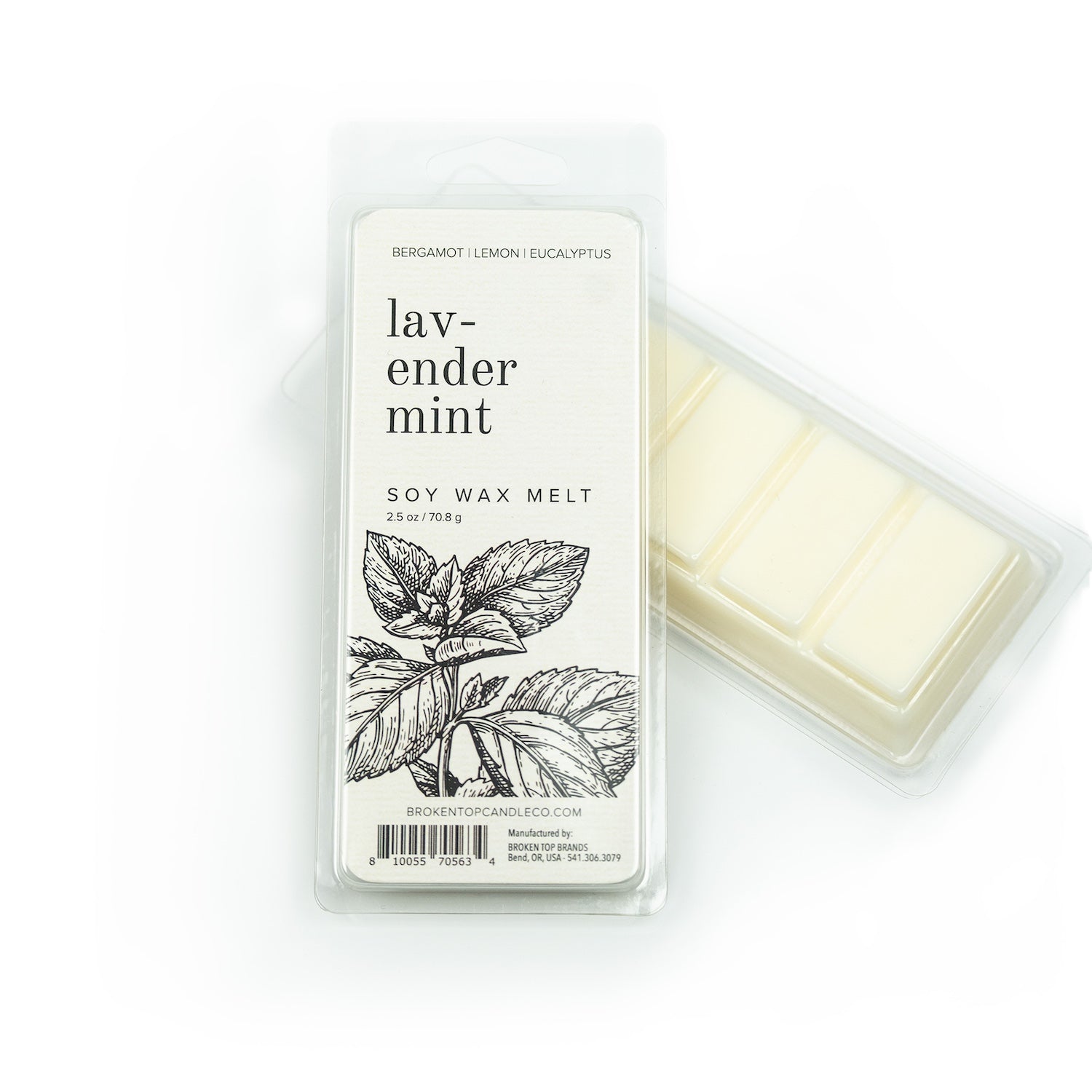 Lavender Mint Soy Wax Melts on white background.