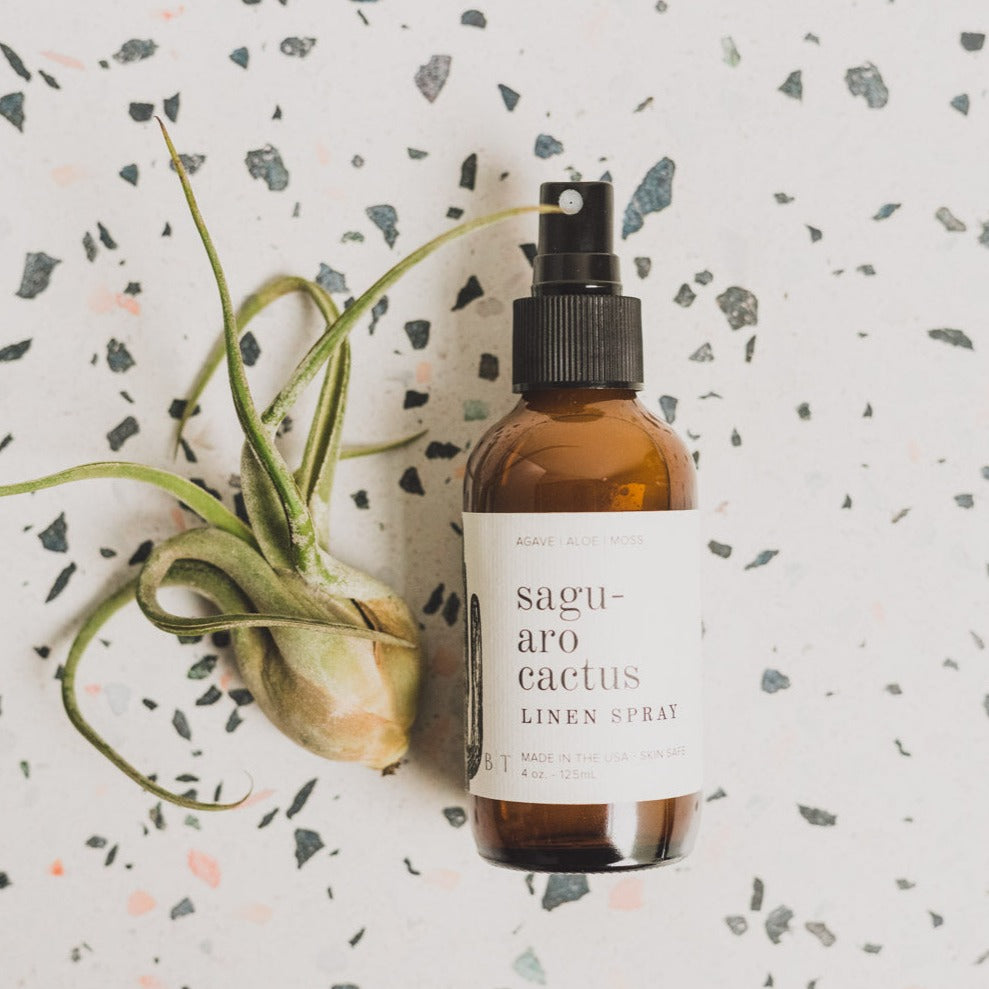 4oz Saguaro Cactus linen spray on black and white table