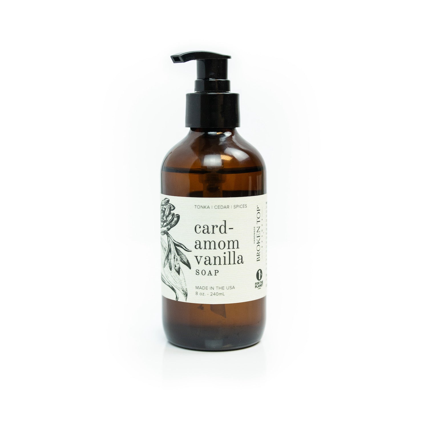 Cardamom Vanilla 8oz liquid soap on white background