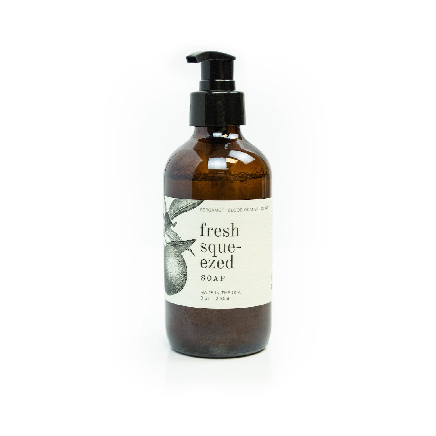 Fresh Squeezed 8oz liquid soap on white background
