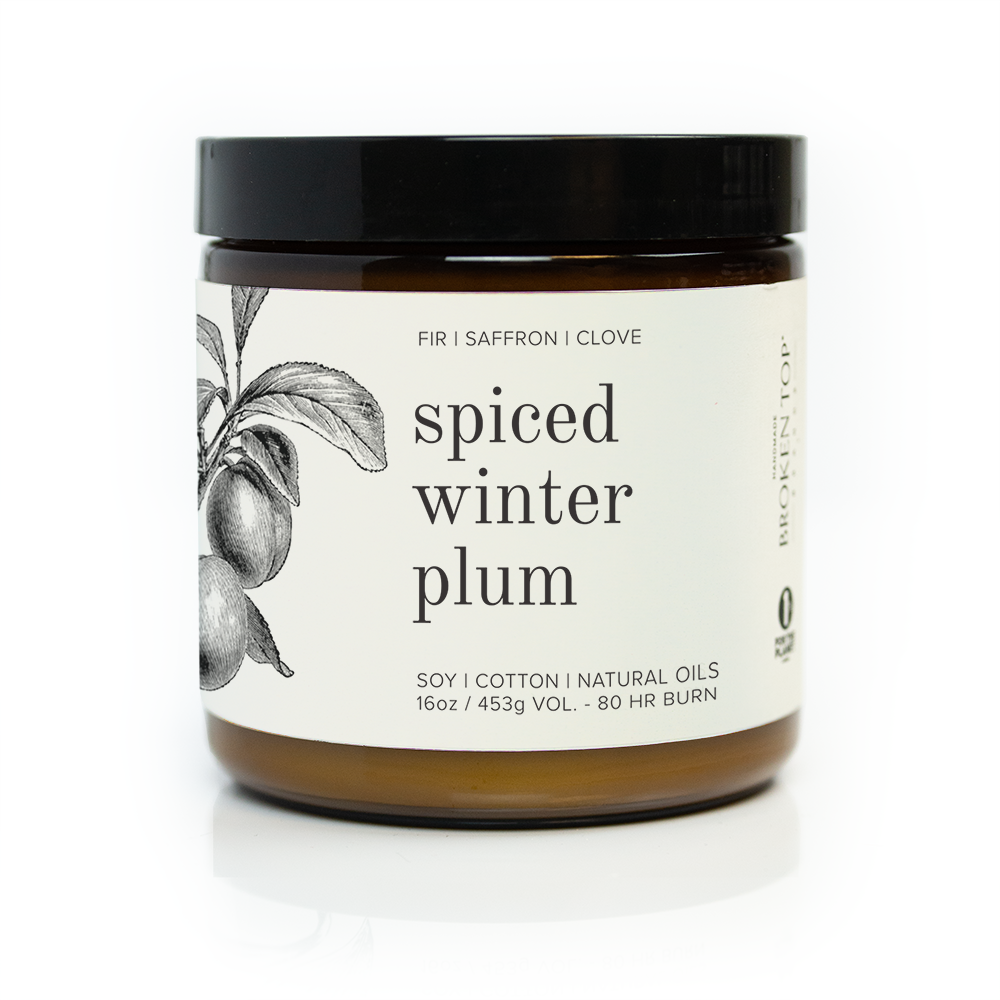 16oz Spiced Winter Plum candle on white background