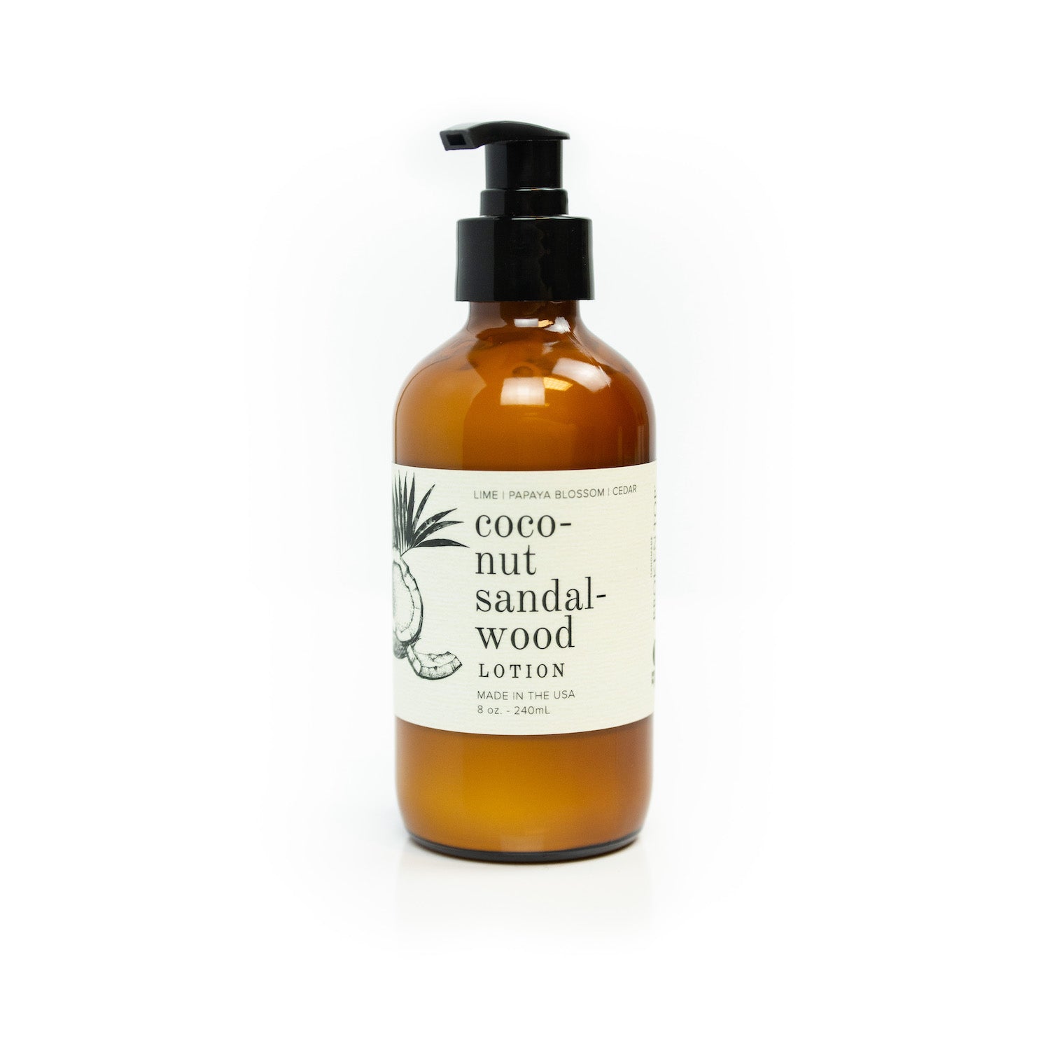 Coconut Sandalwood 8oz lotion on white background