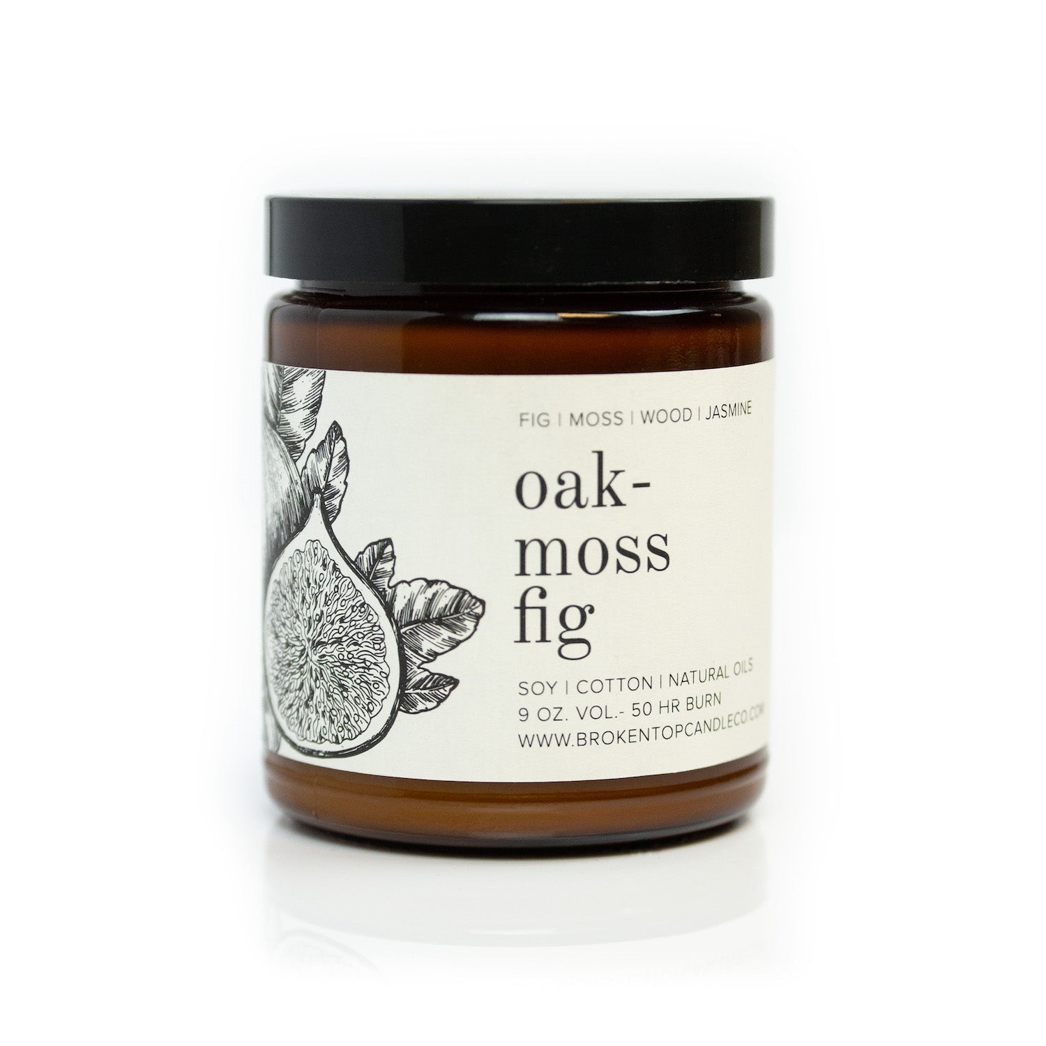 Oakmoss Fig 9oz candle on white background