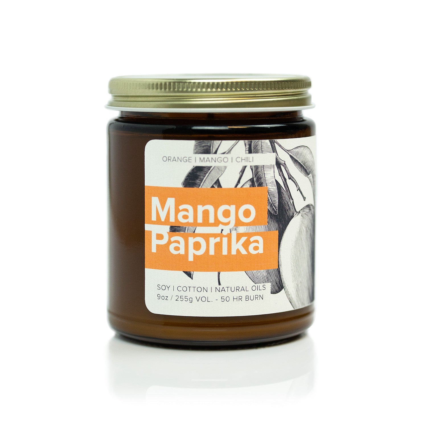 Mango Paprika 9oz candle on white background