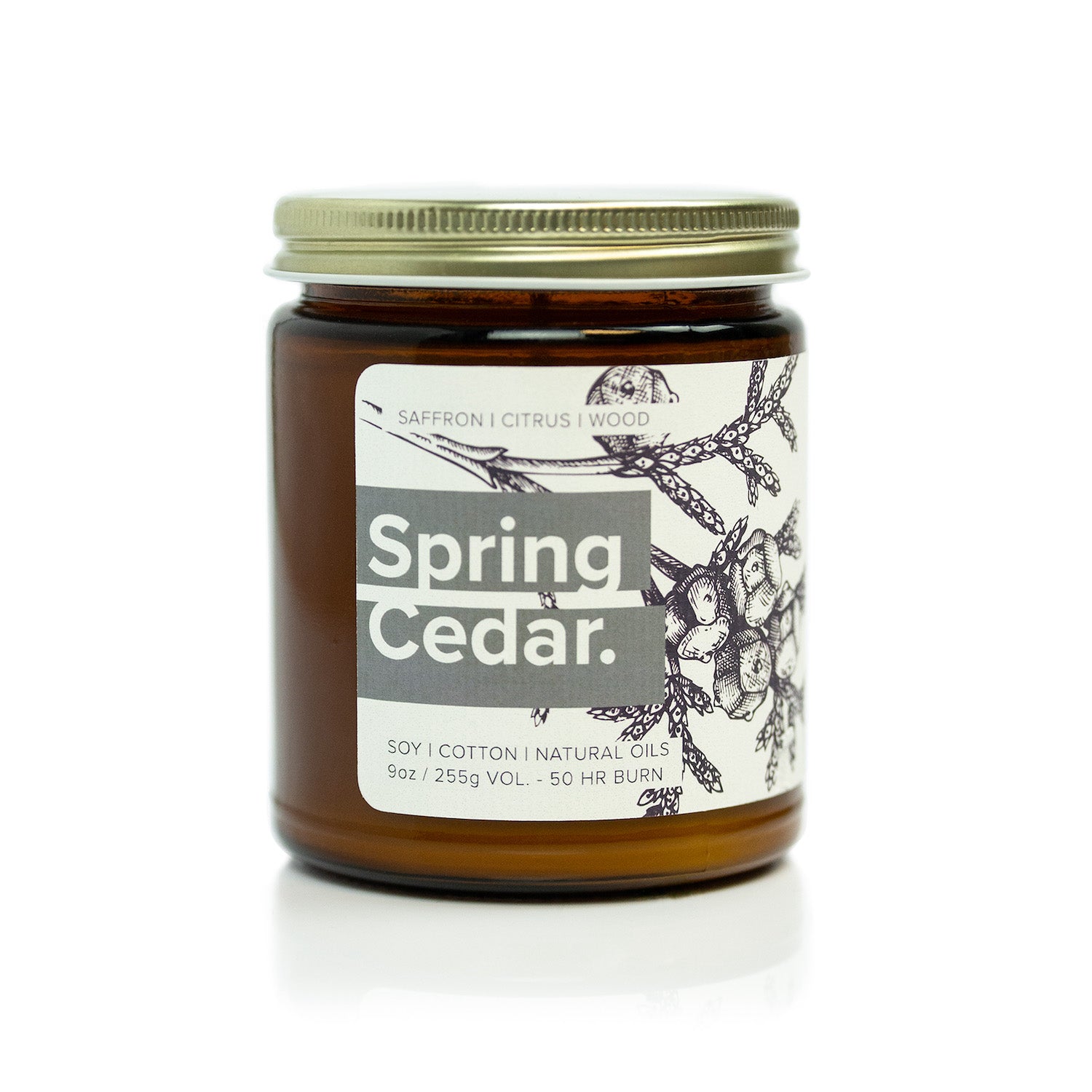 Spring Cedar 9oz candle on white background