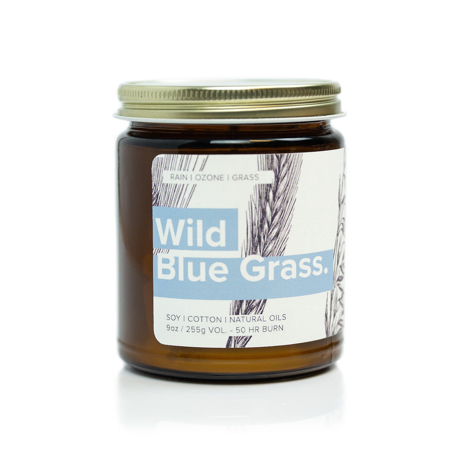 Wild Blue Grass 9oz candle on white background