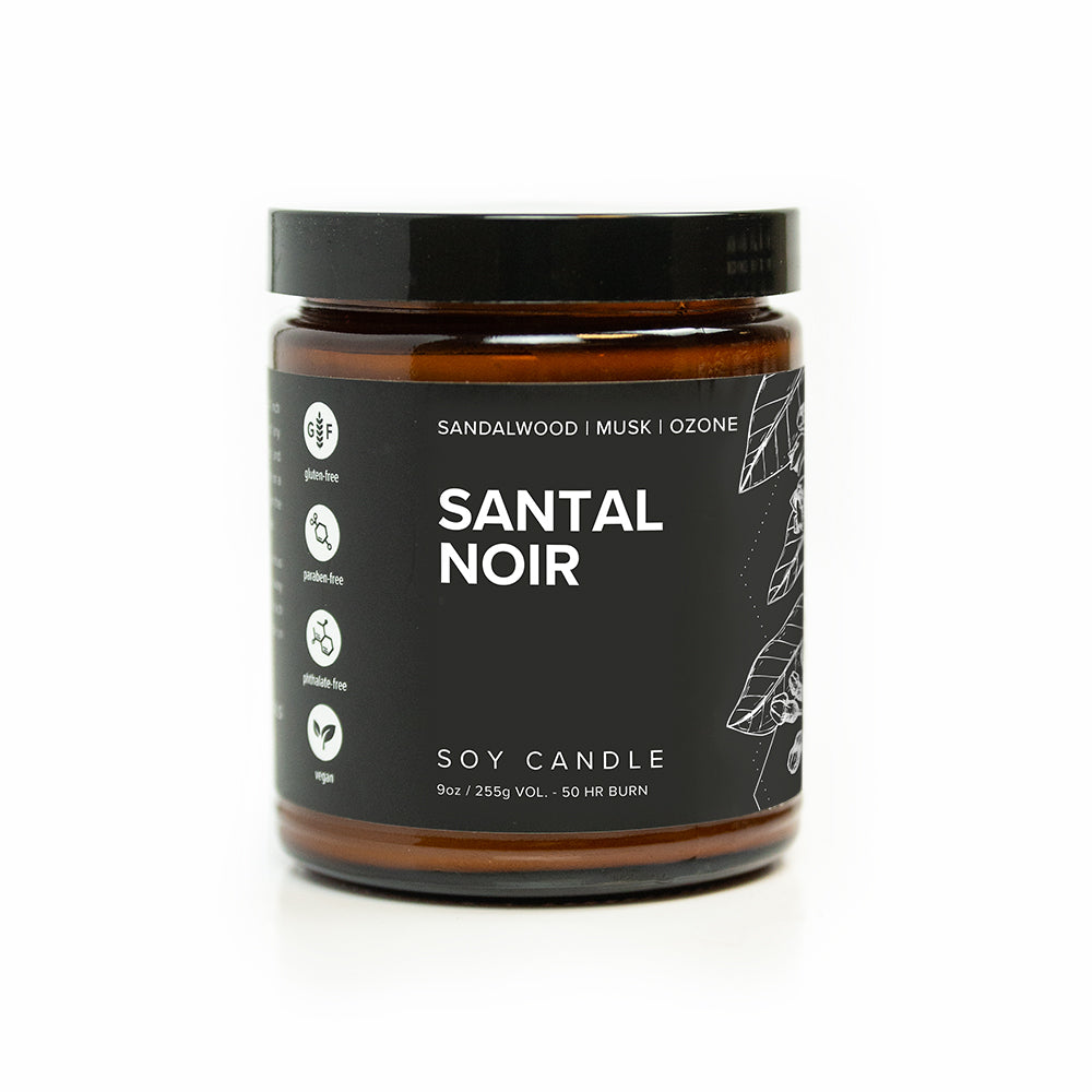 Santal Noir 9oz candle on white background