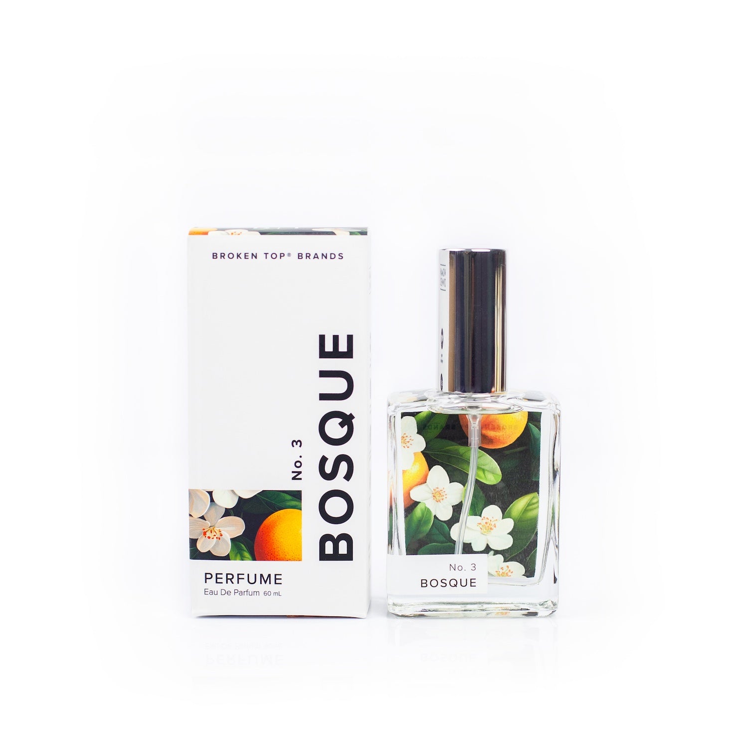 Bosque perfume bottle with packaging on a white background