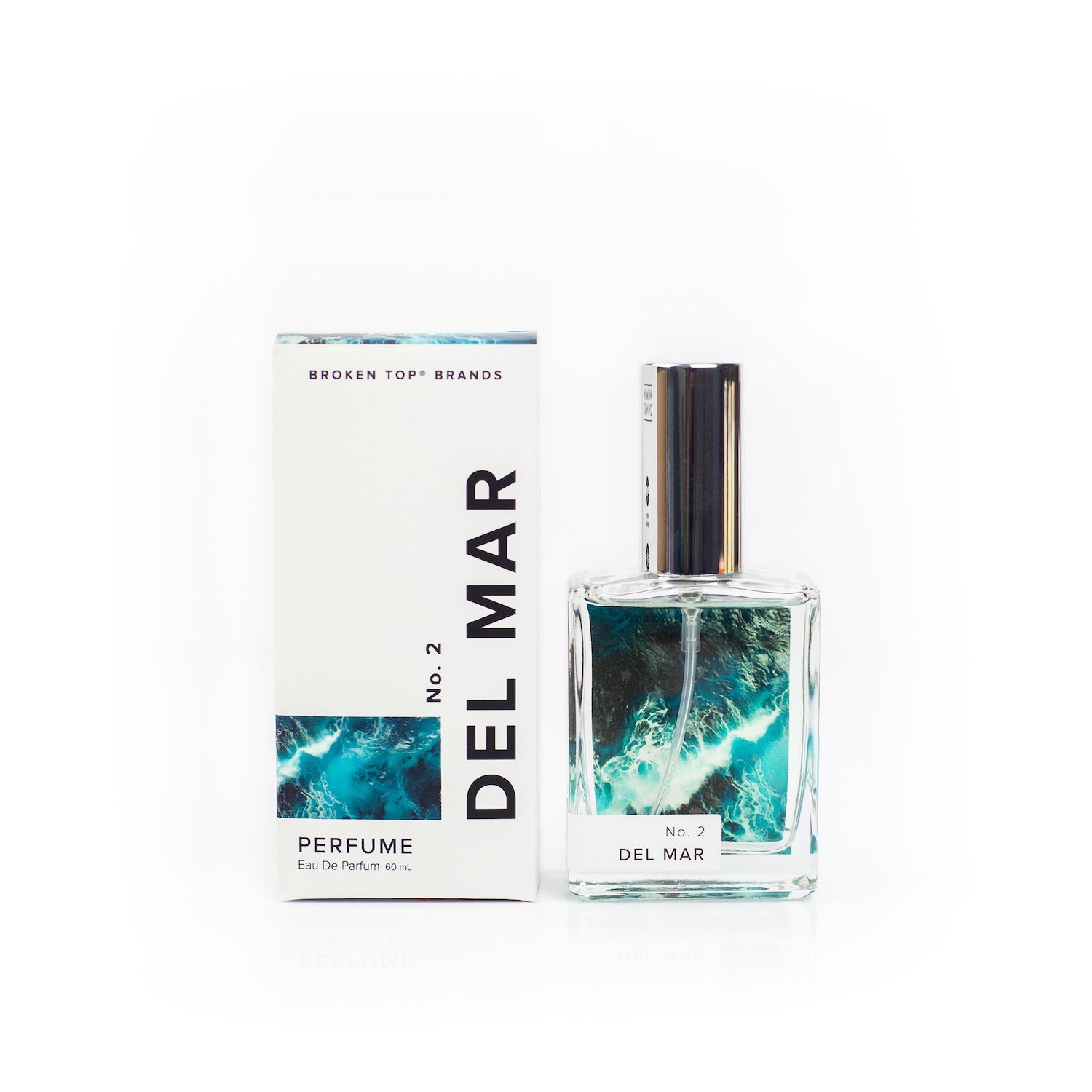 Del Mar perfume bottle and packaging on a white background