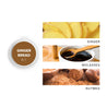 Gingerbread Scent Sample next to scent note images of ginger, molasses, and nutmeg. 