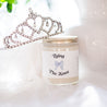 9oz 'Tying the Knot' Soy Candle on White table surrounded by white veil and tiara