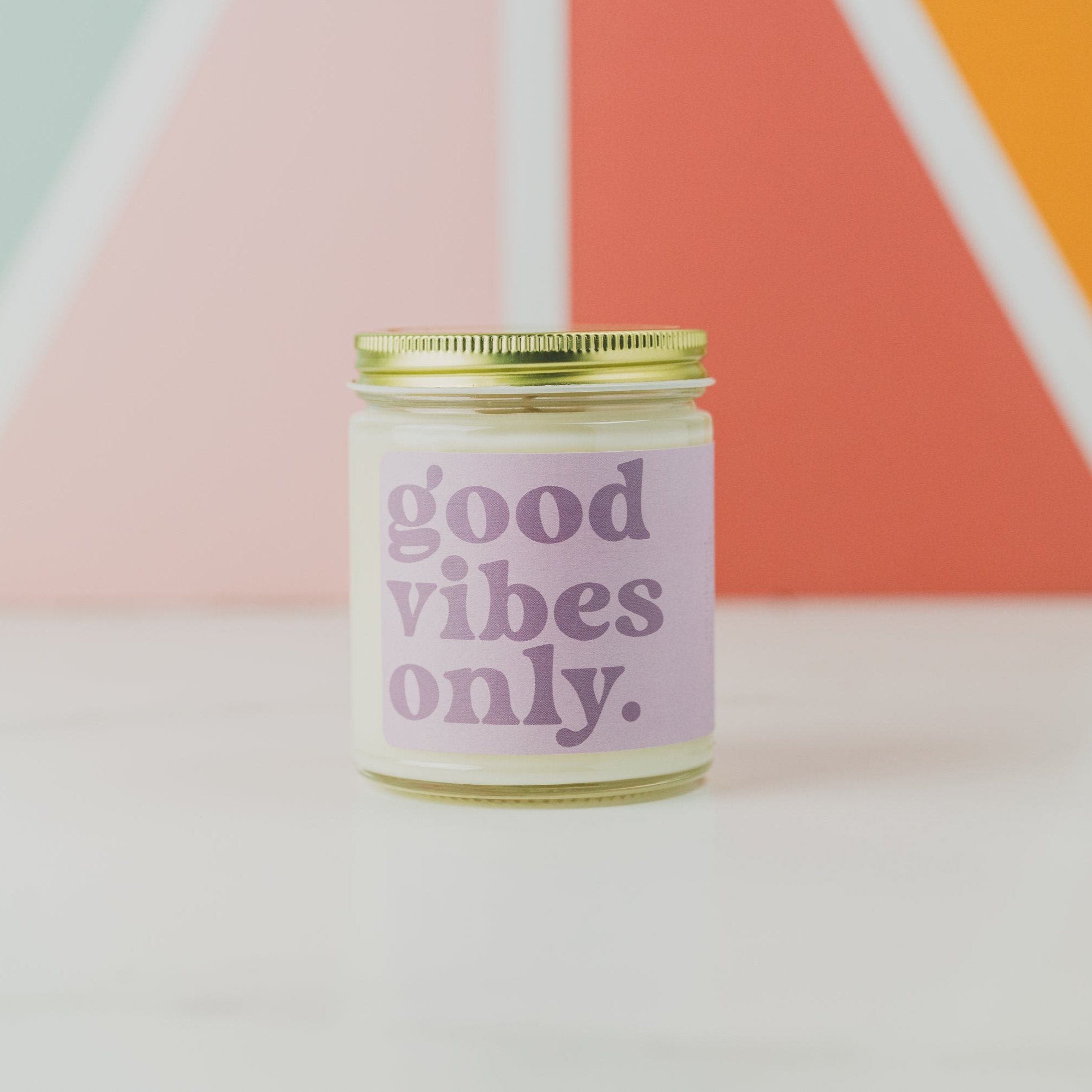 9oz 'Good Vibes Only' Soy Candle on white countertop. 