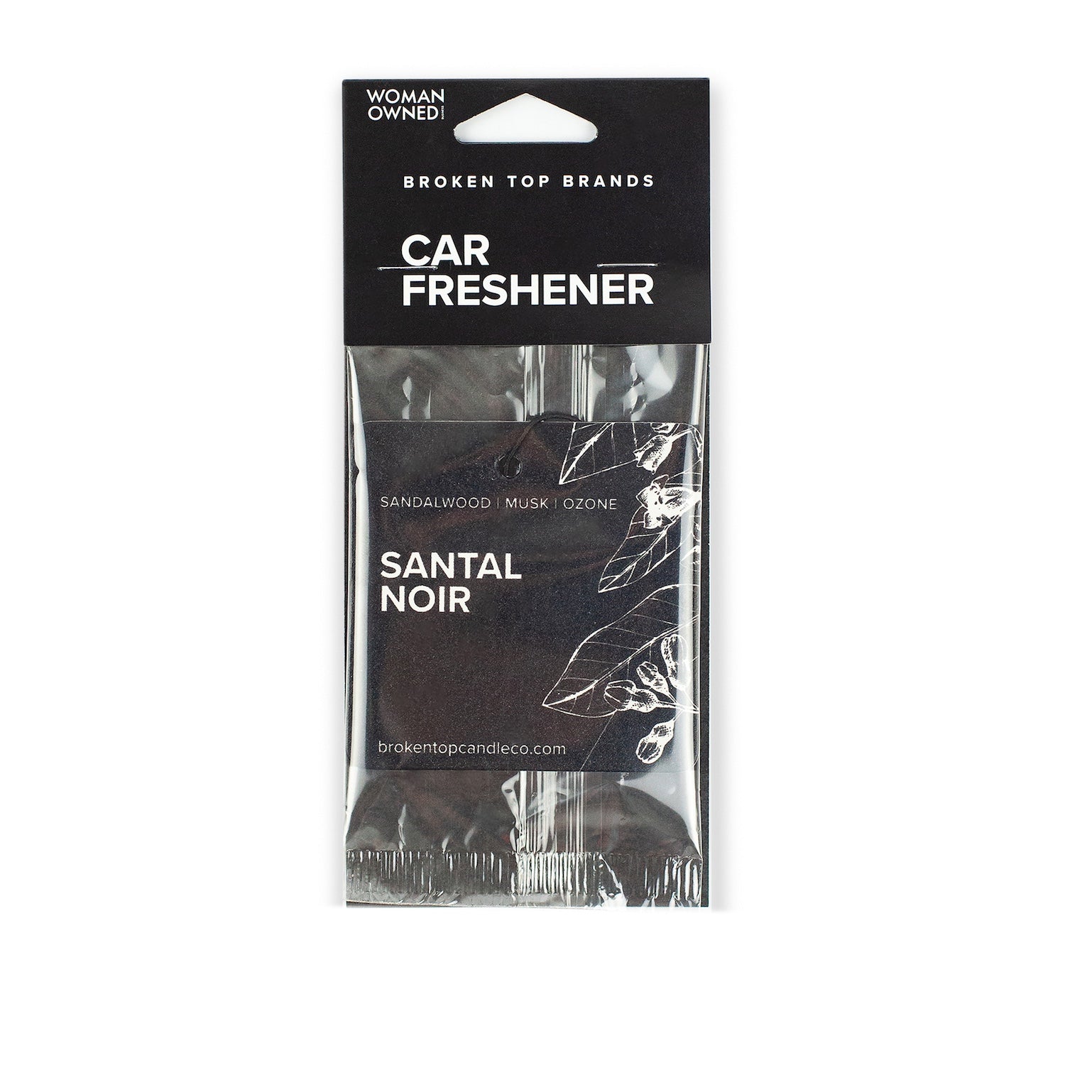 Santal Noir Car Freshener on white background. 