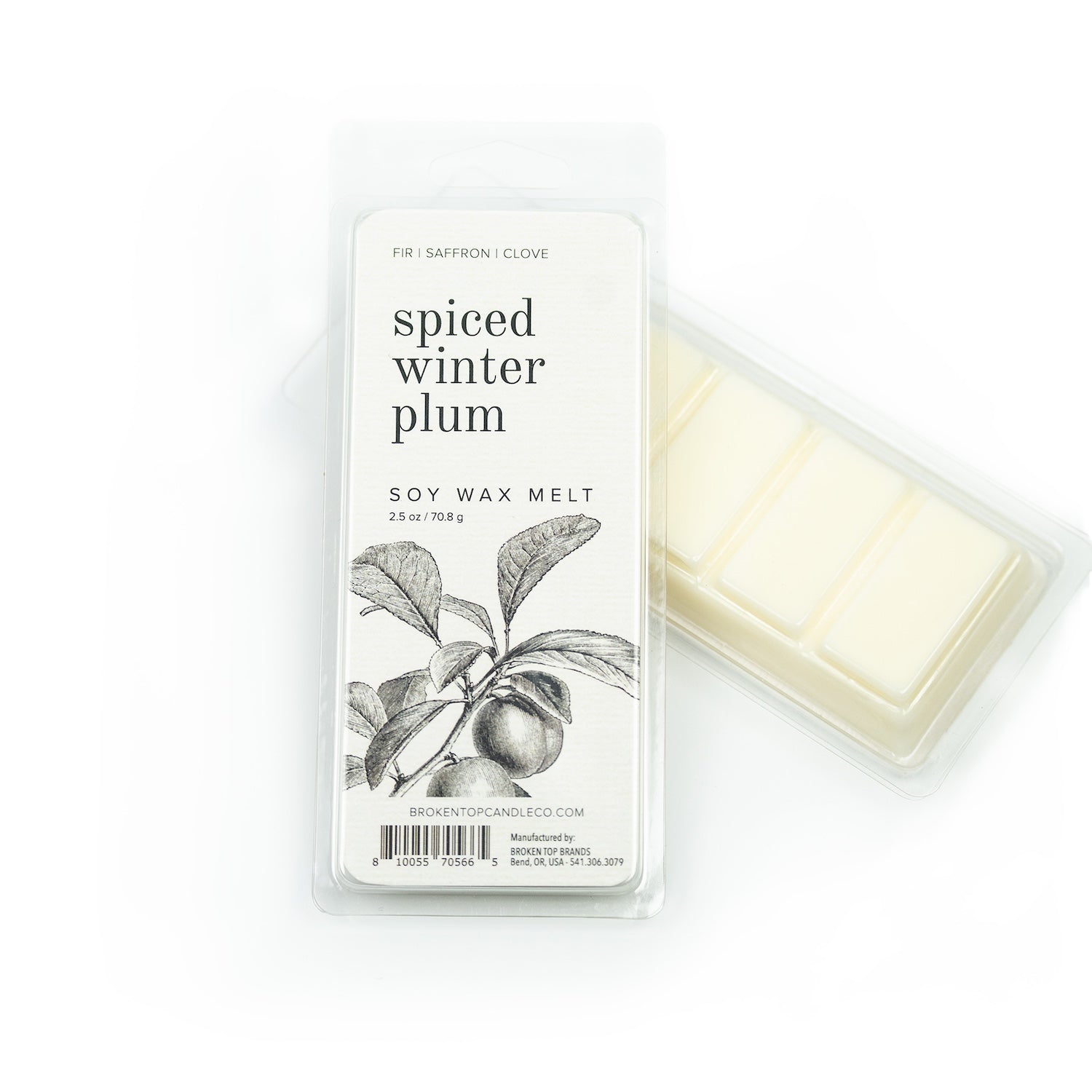 Spiced Winter Plum Soy Wax Melt on white background. 