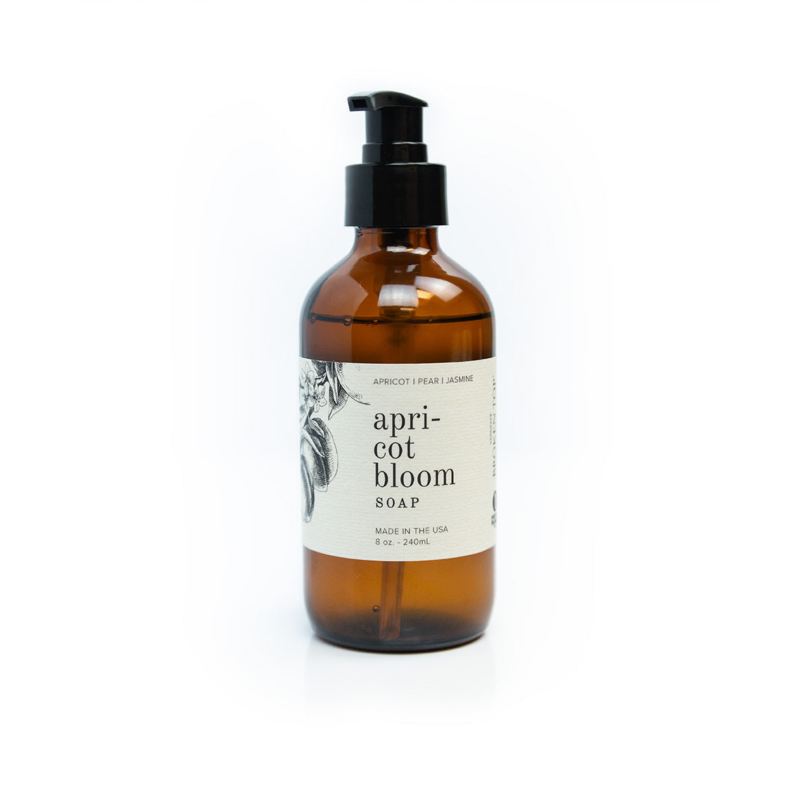 Apricot Bloom 8oz liquid soap on white background